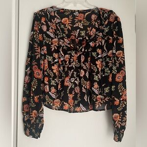 Floral Black and Orange Crop Top